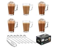 EVER RICH Taza de té café Latte de 240/300 ml (Adecuada para Tassimo y Dolce Gusto) Juego de 4 o 6 Vasos (240ML + Spoons)