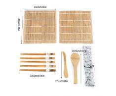 TOPINCN El Kit de Sushi de bambú de 9pcs / Set Incluye 2 esteras rodantes 5 Pares de Palillos con Bolsa de Almacenamiento Paleta Sushi para Principiantes