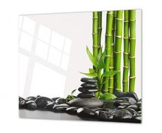 Tabla de cortar decorativa de cristal templado y cubre vitro - Dos en Uno - Resistente a golpes y arañazos - UNA PIEZA (60 x 52 cm) o DOS PIEZAS (30 x 52 cm); D08 Serie Naturaleza: Bambú piedras zen