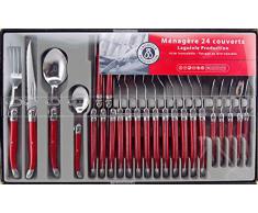 Laguiole Production - Juego de cubiertos de 24 piezas - Juego de cubiertos de acero inoxidable y ABS para 6 personas - Presentación en caja de regalo - Color rojo perla