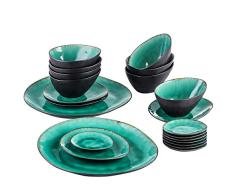 vancasso Serie Coco Juego de Vajillas Esmaltadas Gres Vajilla Irregular de 22 Piezas Azul Turquesa, para 8 Personas, 8 Cuencos 8 Plato de Salsa, 4 Platos y 2 Platos Grandes
