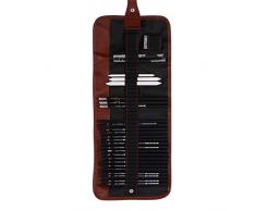 STOBOK 29 Piezas Bolígrafo Carbón Conjunto de Bocetos Lápices Portátiles Borrador Artesanal Cuchillo Extensor de Lápiz Enrollar Lienzo Bolsa de Transporte Pro Art Supply para Principiantes Artista