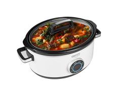 Camry CR6410 Olla de Cocción Lenta, 6.5 L Slow Cooker Temporizador Digital y 3 Configuraciones de Temperatura, Olla Coccion Lenta Tapa de Vidrio y Olla de Cerámica, Blanco
