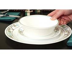 CORELLE - Juego de vajilla de 16 Piezas, de Vidrio Vitrelle Resistente a Las roturas y Las desportilladuras, Modelo Tree Bird, Servicio para 4 Personas, Color Azul/marrón