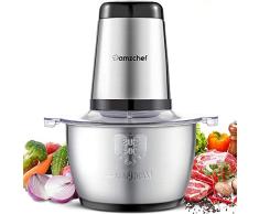 Amzchef Picadora eléctrica de alimentos con motor fuerte, tazón de acero inoxidable de grado alimentario de 1.8 litros, 2 niveles de velocidad |300W Picadora de Carne para Verduras,Carne,Especias