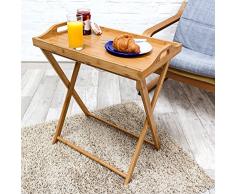 Relaxdays - Mesa Auxiliar de bambú, 63.5 x 55 x 35 cm, Bandeja Desayuno Cena Almuerzo, Mesa Plegable, Madera