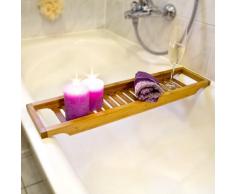 Relaxdays – Bandeja con rejillas para la bañera hecha de bambú con medidas 4 x 64 x 15 cm se puede colocar velas y copas resistente a la humedad, color natural