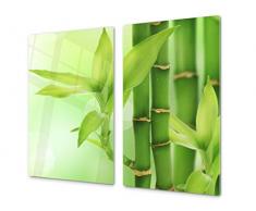 Tabla de cortar decorativa de cristal templado y cubre vitro - Dos en Uno - Resistente a golpes y arañazos - UNA PIEZA (60 x 52 cm) o DOS PIEZAS (30 x 52 cm); D08 Serie Naturaleza: Bambú brotes