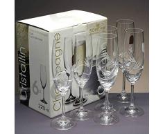 la galaica Caja de 6 Copas de Cristal para champán, Cava o espumosos, talladas a Mano, colección CRISTALLIN, 22,4 cm. de Altura.