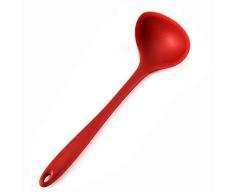 Xilinshop Cuchara/Cuchara para Servir Cuchara de Sopa de Silicona Antiadherente Mango Curvado Cuchara Redonda irrompible for Utensilios de Cocina Cuchara de Salsa (Color : Red)