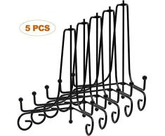 SYWAN Hierro Pantalla Soporte, Soportes Decorativos de Hierro para Libros de Cocina, Fotos, Platos Decorativos, Bowl, Placas, Tablets 5 Piezas Negro (6 Pulgadas)