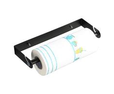 KUNGYO Portarrollos de Cocina Dispensador de Película Adhesiva en Pared, Soporte de Almacenamiento Desmontable del Acero Inoxidable para Papel de Aluminio (Negro, Succión)