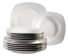 Domestic 920901 Villa - Vajilla de porcelana (12 piezas: 6 platos llanos y 6 platos hondos), color blanco