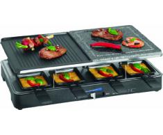 Clatronic RG 3518 - Raclette grill con piedra natural y placa reversible, 8 personas, 1400 W, color negro
