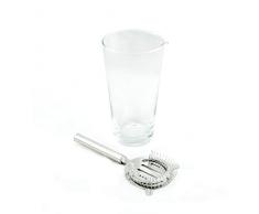 Hostelnovo - Vaso Mezclador en Vidrio soplado con colador gusanillo en Acero Inoxidable - Coctelería Profesional - Fabricado artesanalmente - Capacidad: 1 litro