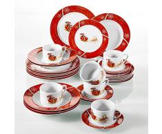VEWEET, Serie CHRISTMASDEER, 30 Piezas vajillas de Porcelana, 6 Tazas 6 platillos 6 Platos de Sopa 6 Plato de Comida 6 Platos de Postre vajilla de Navidad para 6 Persona