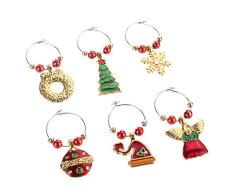ysister 6 Piezas Navidad Copa de Vino encantos Anillo Marcador vajilla decoración, Dijes de Copa de Vino para Navidad Encanto de Copa de Vino Diferenciador Anillo Marcador