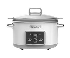 Crock-Pot Duraceramic | Olla de cocción lenta digital | Recipiente Compatible con Fuego e inducción | 5 L | Acero Inoxidable, Blanco [CSC026X]
