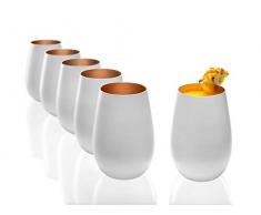 Stölzle Lausitz Taza Olympic 465 ml, juego de 6, vasos de agua en blanco (Mate) y bronce Lavavajillas, sin plomo cristal, alta calidad.