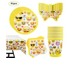 81 Piezas Fiesta de Cumpleaños Set de Emoji Vajilla Desechable Amarillo para 20 niños Decoracion de Fiesta Emoji Vasos Mantel Platos Servilletas Copa Mantel Vajilla de cumpleaños Infantil Decoraciones
