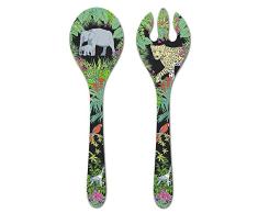 Les Jardins de la Comtesse - Cubiertos de melamina Negra/Verde - Cubiertos de Ensalada para el Servicio de Cena de la Selva - Colección de vajilla MelARTmine - 33 cm