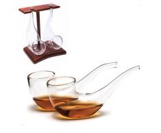 Vinology Copas de brandy Tubo toma Set con soporte de pantalla de madera 75 ml – pack de 2