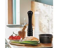 Relaxdays Molinillo de Pimienta, Pack 2, Molino Especias, Salero Pimentero Manual, Madera-Cerámica, 30 cm, Negro/Blanco