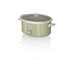 Swan SF17031GN Olla de cocción lenta retro de 6.5 litros con olla de cerámica extraíble, 3 configuraciones de calor - Incluye libro de recetas, 320w, verde