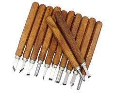 MUXItrade Juego de cinceles - Escultura de cinceles, cuchillo de trinchar hecho a mano para DIY mango de madera de herramientas Wax Carving 12 Pieces