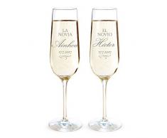 AMAVEL - Set de Dos Copas de champán con Grabado para Boda - Novia y Novio - Regalos para Boda - Personalizado - Ideas para Regalos Individuales - 200 ml