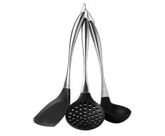 Xinxinchaoshi Cucharón, Cuchara de Agua Cuchara de Cuchara de Silicona de Cocina, Utensilios de Cocina Juego de 3 Piezas - Cuchara de Sopa de Silicona Colador y Pala (Negro) Cucharones para Salsa