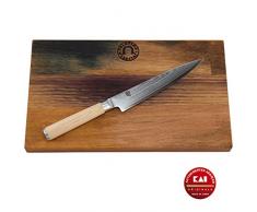 Kai Shun Classic - Cuchillo multiusos DM-0701W, hoja de 15 cm, acero de Damasco y tabla de cortar grande de roble, 30 x 18 cm