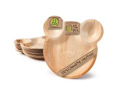 BIOZOYG Plato Fiesta de cumpleaños niños en tierno diseño de Oso I 12 Piezas de Platos de Hoja de Palma desechable 22x24 cm I vajilla desechable Estable 100% orgánico y Totalmente compostables
