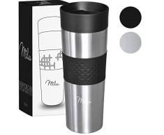 Milu Termo Taza 450ml - Vaso Termico de Viaje - Café para Llevar - Taza de Viaje - Taza de acero inoxidable para beber - con aislamiento de doble pared (Negro, 450ml)