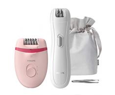 Philips BRP531/00 Satinelle Essential Compact - Juego de depiladora con luz óptima para grandes partes del cuerpo, mini depiladora para zonas sensibles y pinzas para correcciones finas
