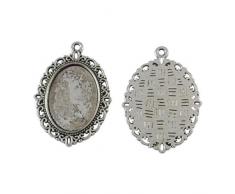 Ajustes de cabujon de colgante, el estilo tibetano, DIY complementos para la fabricacion de la joyeria, sin plomo y sin niquel y sin cadmio, oval, el color de plata antigua, 39x28x2 mm, agujero: 2 mm, Bandeja: 25x19 mm