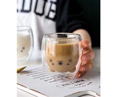 Binoster Taza Linda Taza de café Taza de té Vasos Vasos con Aislamiento de Doble Pared Taza de café Taza de Leche, Oficina y cumpleaños Personal (Gato)
