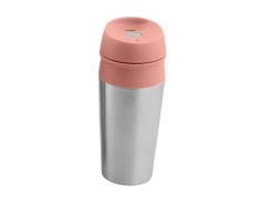 T.V.M.Shop Taza térmica de café para Llevar, Taza de té, Taza térmica de Acero Inoxidable, Vaso Reutilizable, 450 ml, con botón de Empuje, Silicona Acero Inoxidable plástico, Coral, Höhe: 21cm