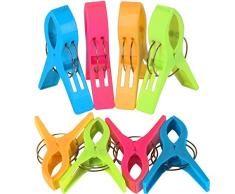 TRIXES Pack de 8 Grandes Playa Toalla Clips - Brillante Color - Plástico - Pinzas / Clavijas Para Tumbona