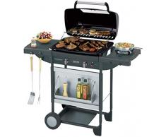 Barbacoa a gas Campingaz para piedra lava Texas Re.volution S, con 2 quemadores de gas compactos, quemador lateral, 8,2 kW de potencia, parrillas de hierro fundido, mesas laterales y carro de acero