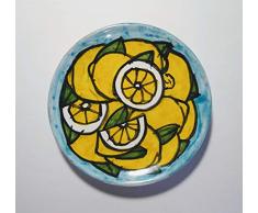 limones-Plato de cerámica decorado a mano diámetro cm 14,2 alto cm 2,3 -Hecho en Italia, Toscana, Lucca.Certificado.