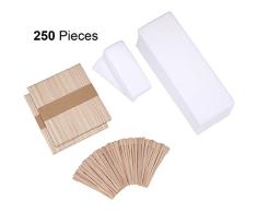 Kit de Bandas Palos de Depilación de Cera de 250 Piezas incluye Bandas de Cera No Tejidas Tiras de Cera Faciales y Aplicador de Cera de Madera para Depilación de Piel de Cuerpo