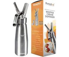 Profesional de nata | dispensador de nata montada + 3 boquillas para de acero inoxidable | hace crema, helado y mucho más. | aluminio reforzado hilos | utiliza cartuchos de N20 (no incluido)