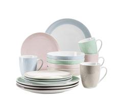 MÄSER 931484 Kitchen Time II - Vajilla para 4 personas (porcelana, 16 piezas), colores pastel con estampado, multicolor