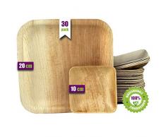 Platos desechables de hoja de palma 30 Piezas, 25 Platos cuadrados de 20 cm y 5 Platos de 10 cm. vajilla rustica de madera para barbacoas y fiesta de cumpleaños. Biodegradable libre de plástico.