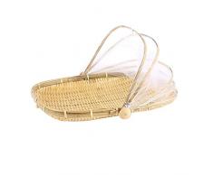 Cesta de bambú tejida a mano a prueba de insectos para picnic y secar al sol, rectangular, para pan y frutas y verduras con gasa