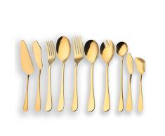 Berglander Juego de cubiertos de servir de acero inoxidable dorado, Juego de cubiertos de servir dorado, Servidor de pastel, Cuchillo de pescado, Tenedor para pescado, Cuchara para servir, Tenedor para servir, Cuchara de ensalada,
