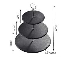 Malacasa, series sweet. tiempo, Soporte para Tartas/Torta/Dulces, 3 niveles (6 8 10) Natural Slate con Asa de Plata