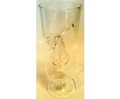 Vaso de chupito a pie de cristal claro, copa para licores de vidrio transparente soplado a boca, con una pera de cristal claro en el interior, altura circa 10 cm, diseñado y fabricado por la Oberstdorfer Glashütte