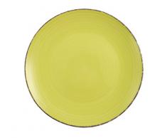 Villa d'Este Baita Juego de 6 Platos Planos de Gres Esmaltado Pintado a Mano, en Verde Lima
